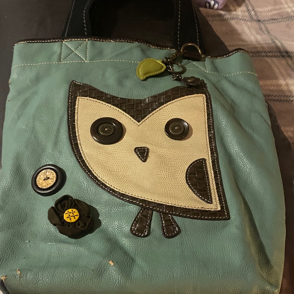 Chala Charming Owl Design Teal and Brown Women's Bag